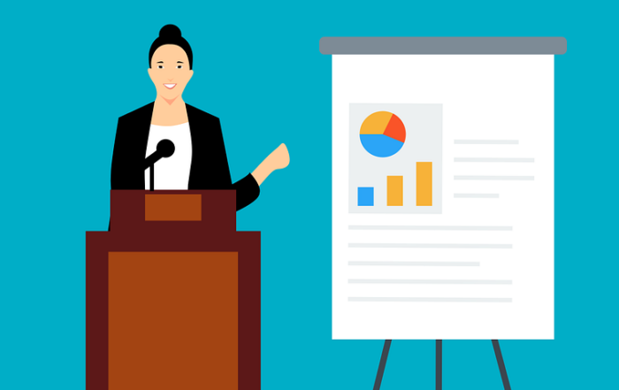 Eine Frau präsentiert eine Statistik zu Stiftungen